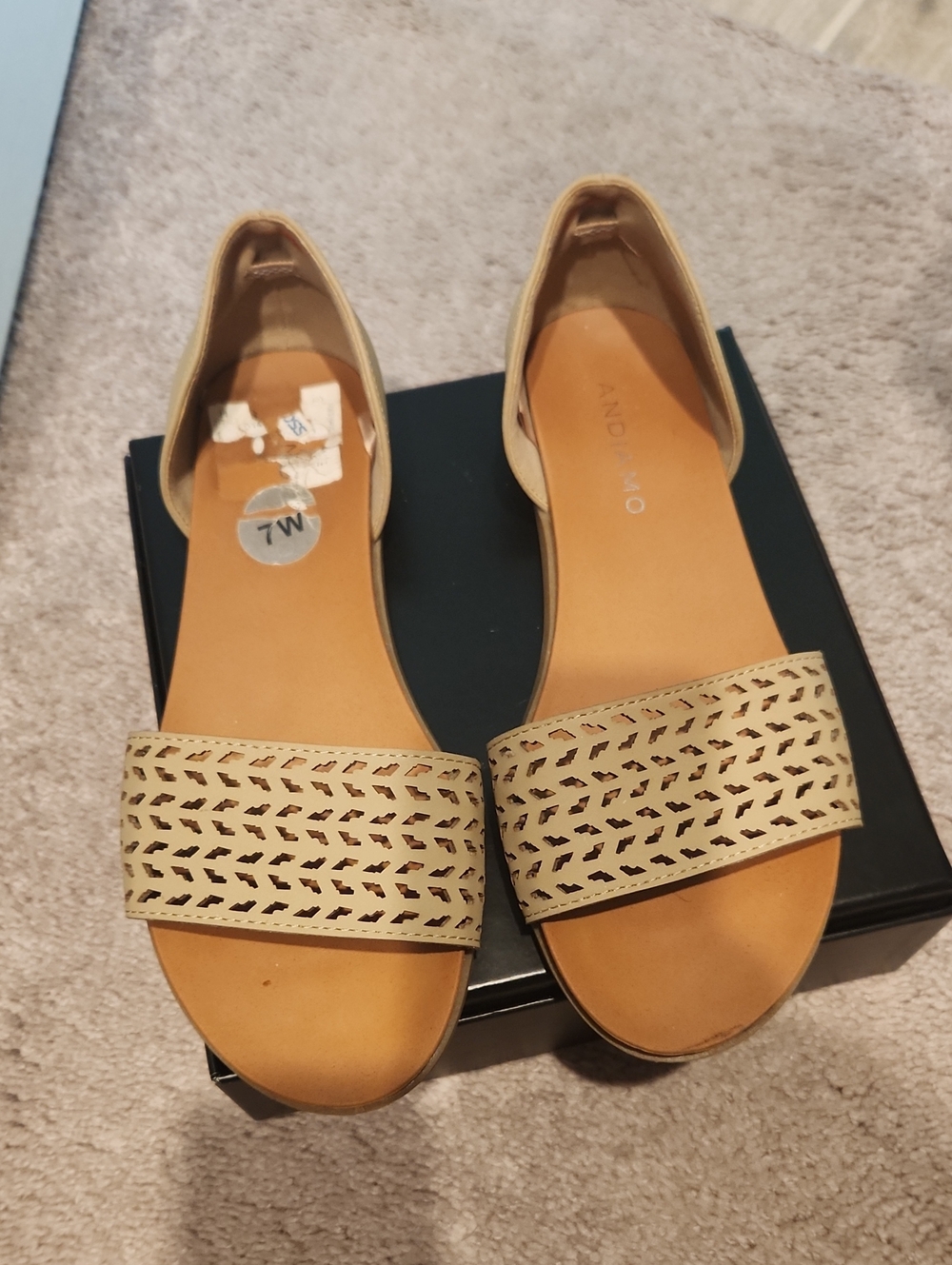Beige Laser-Cut Open-Toe D'Orsay Sandals